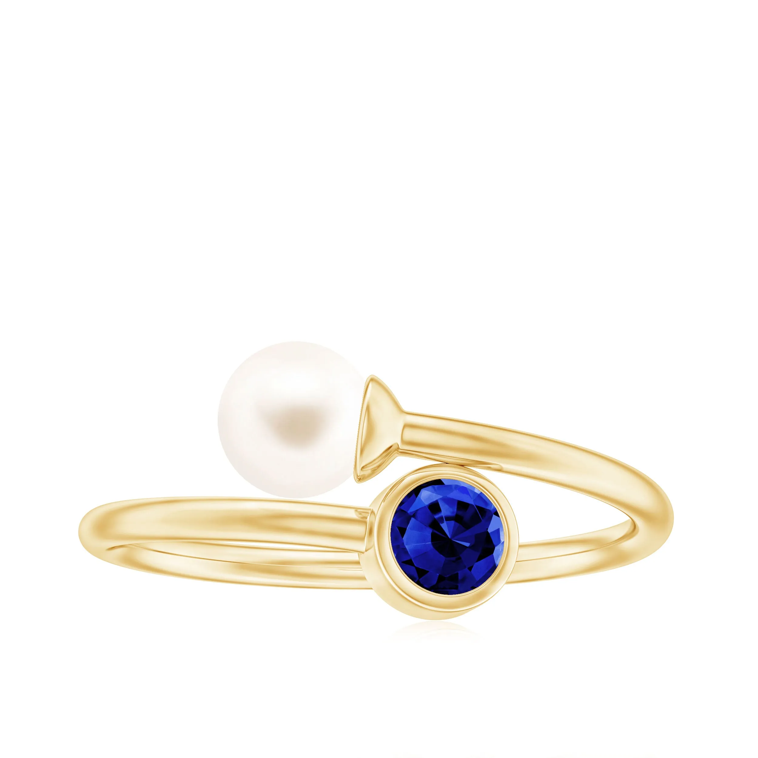 Lab Created Blue Sapphire and Pearl Toi Et Moi Ring