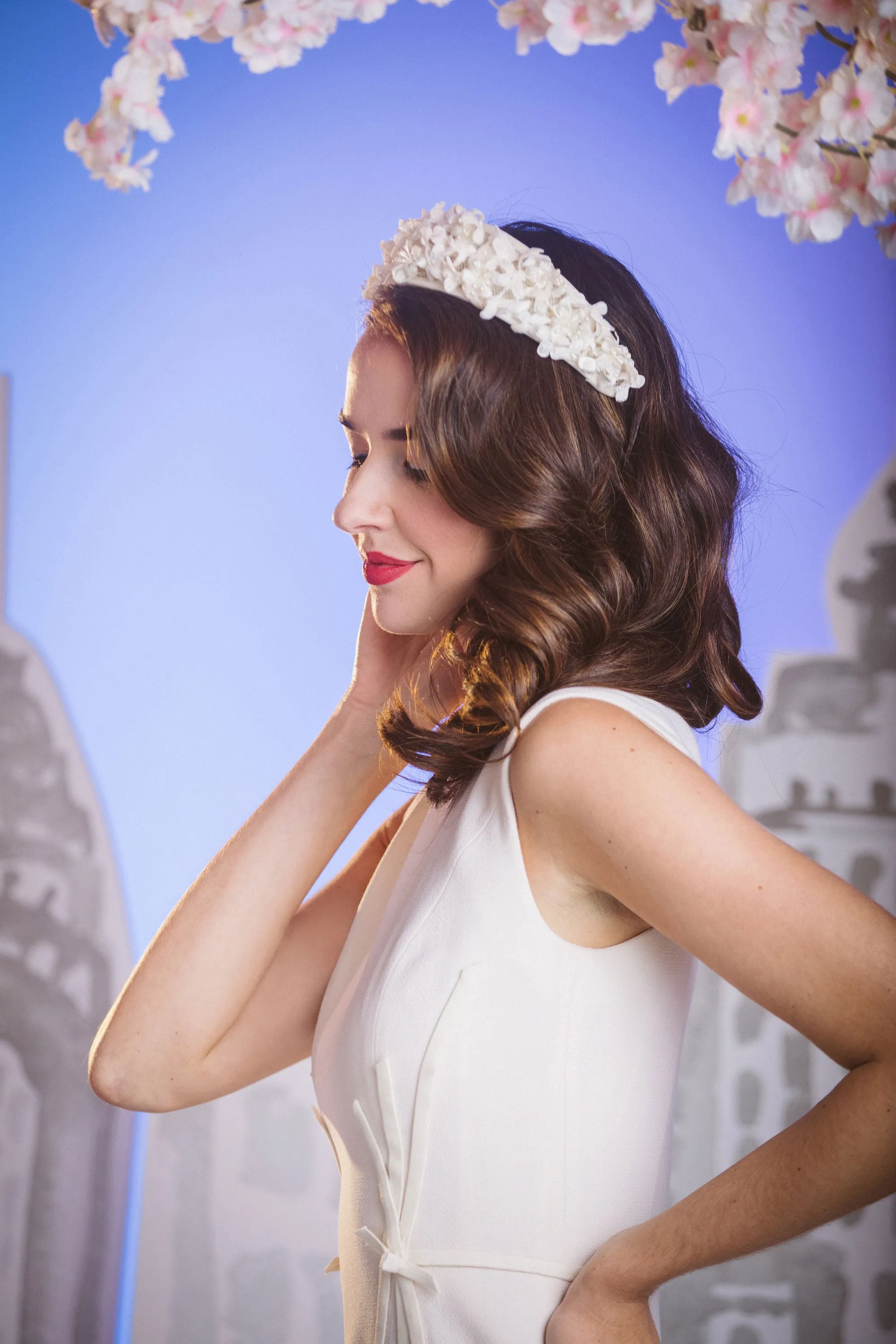 Minerva: Bridal Tiara of Tiny Vintage Velvet Blossoms