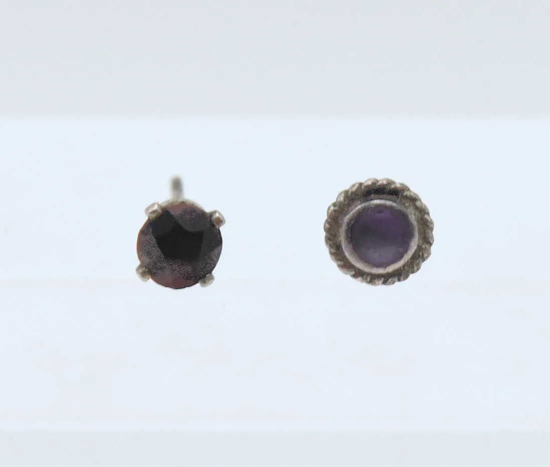 MISMATCHED Vintage Sterling Silver Amethyst and Red Garnet Stud Earrings