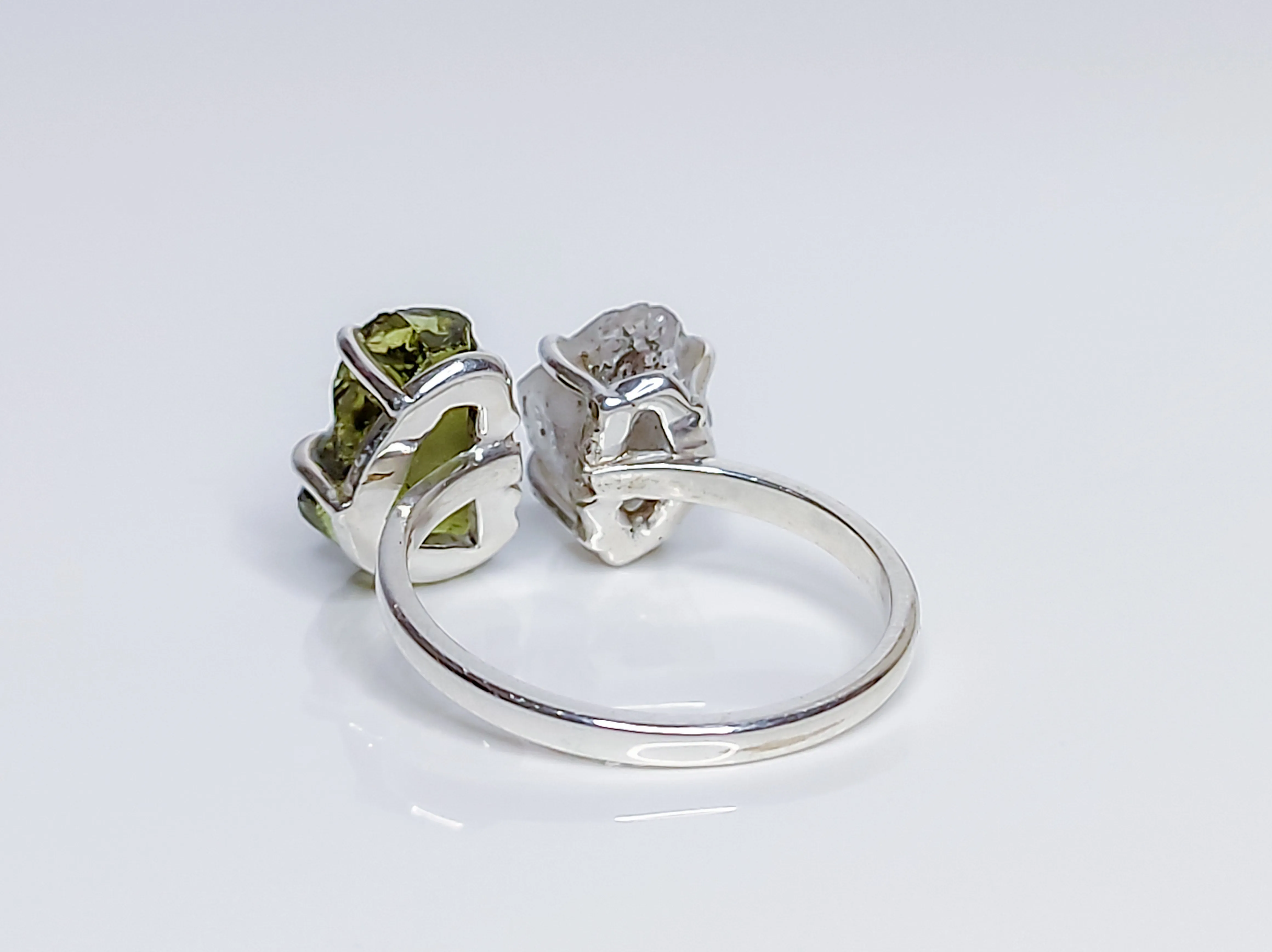 Moldavite & Herkimer Diamond Ring