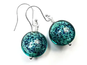 Murano Glass Lentil Earrings - Verde Macchiata