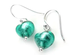 Murano Glass Tiny Heart Earrings - Jade