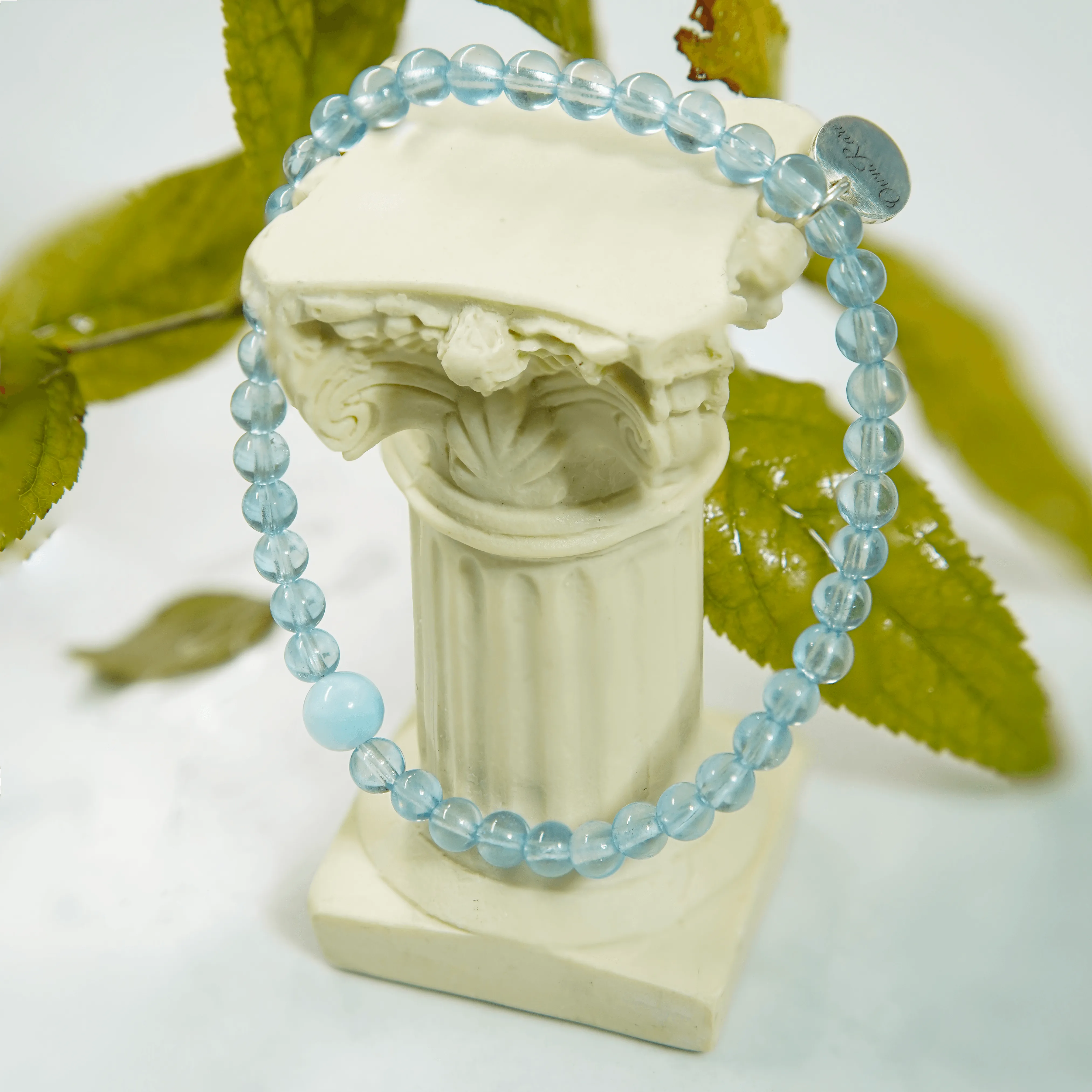 Natural Blue Aquamarine & Sea grain stone Wave Stone Bracelet,Serenity Healing bracelet🌊