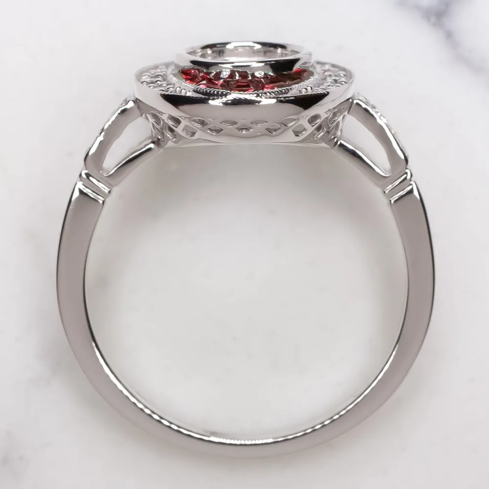 NATURAL RUBY DIAMOND COCKTAIL RING SETTING VINTAGE STYLE ART DECO SEMI MOUNT