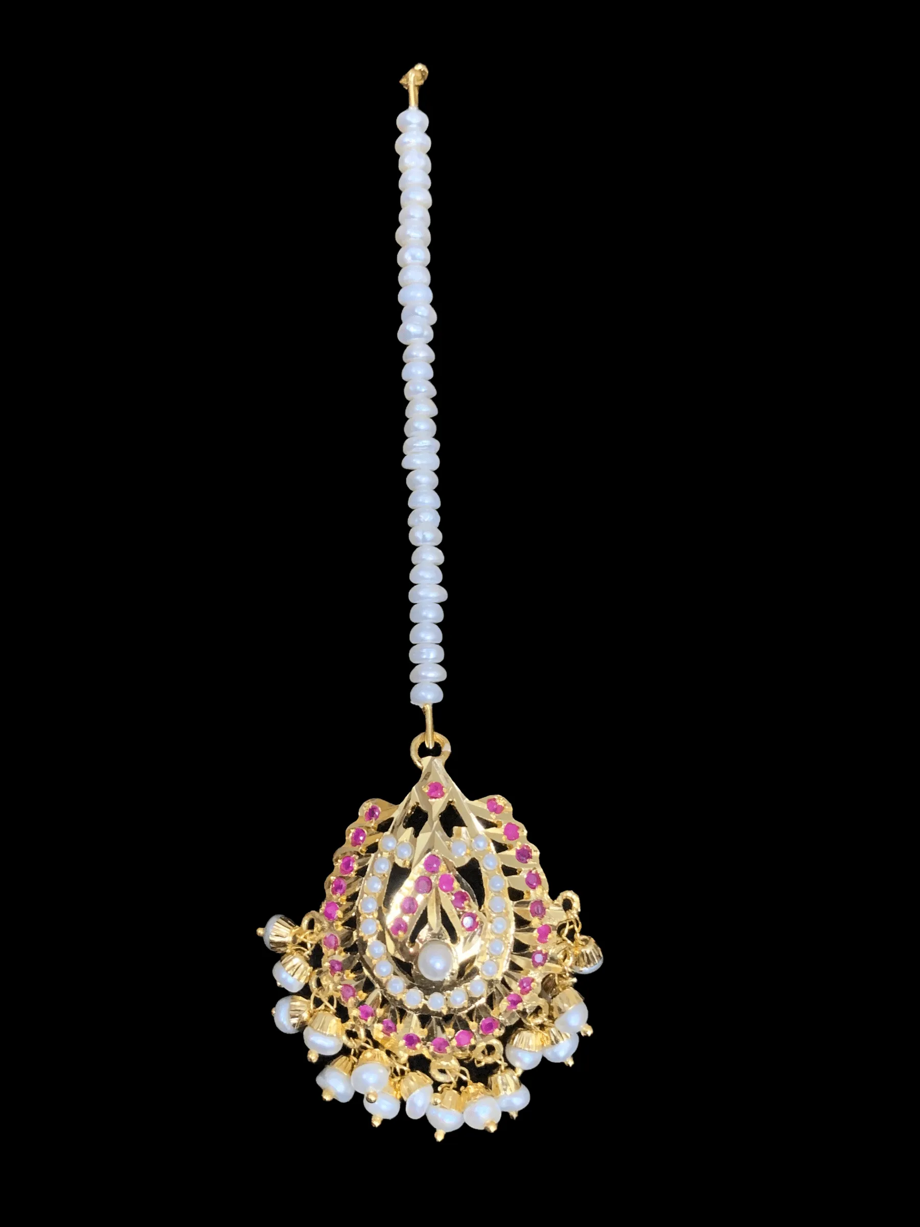 NS325  jadau necklace in ruby with fresh water pearls (READY TO SHIP )