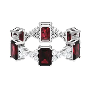 Octagon Cut Garnet and Moissanite Eternity Ring