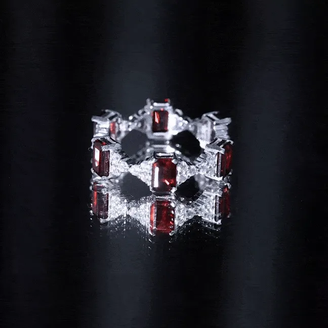 Octagon Cut Garnet and Moissanite Eternity Ring