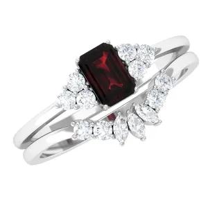 Octagon Cut Garnet Solitaire Ring Set with Diamond