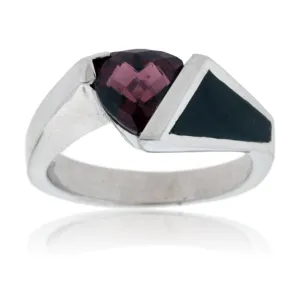 Onyx Inlay and Garnet Ring