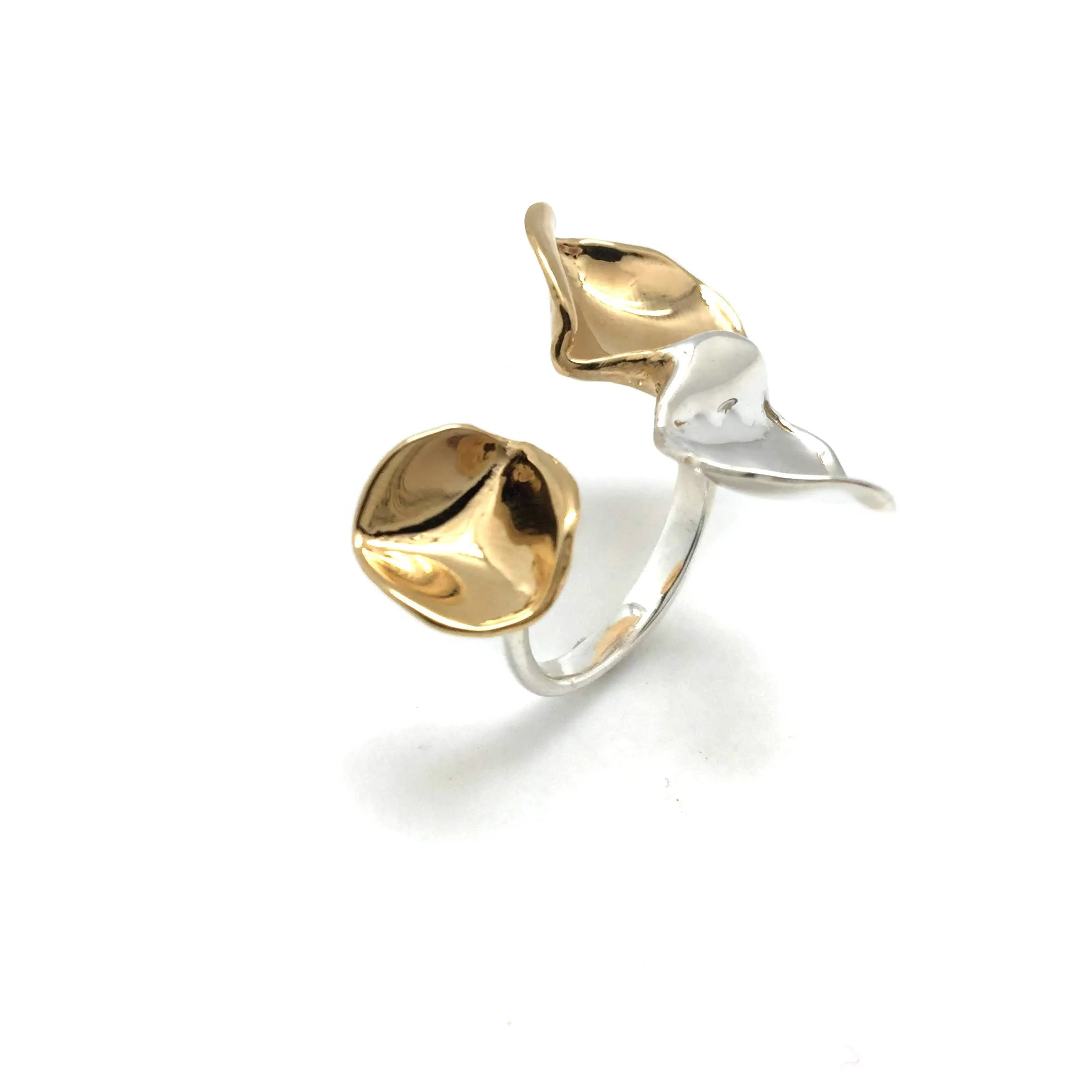 Open Silver and Gold Three-Petal Ring