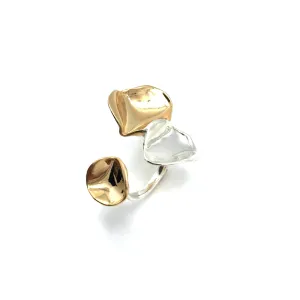 Open Silver and Gold Three-Petal Ring