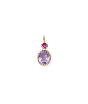 Oval 14k Gold Necklace Charm in Pink Topaz & Light Pink Amethyst