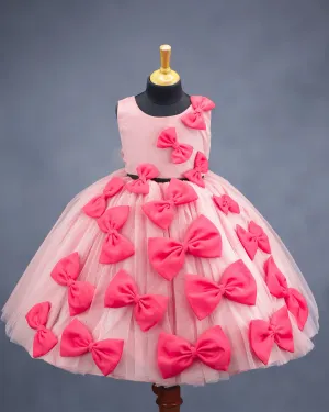 Peach and coral pink bow design gown