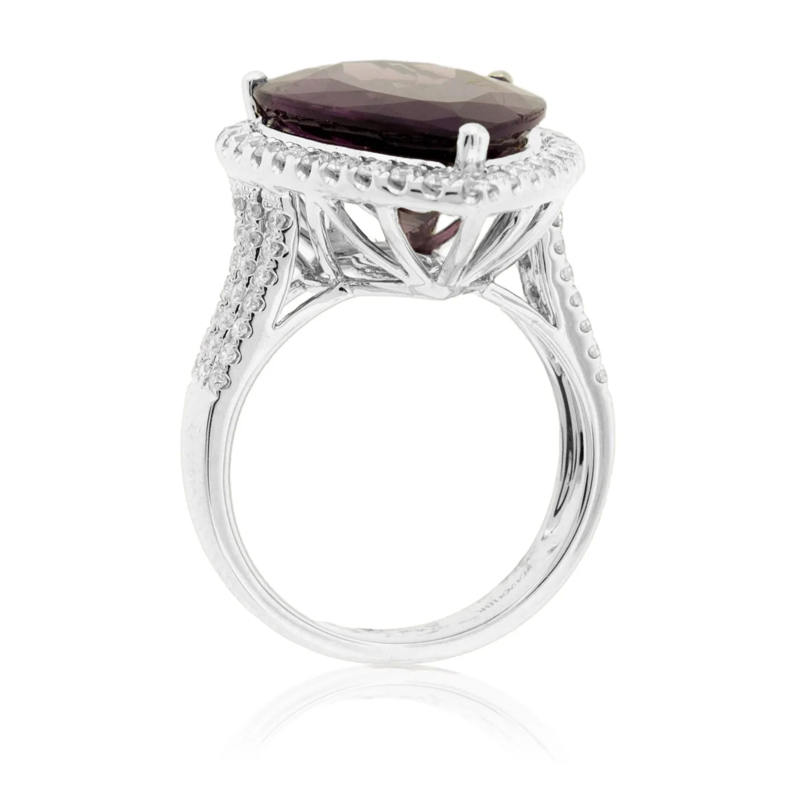 Pear Rhodolite Garnet and Diamond Halo Ring