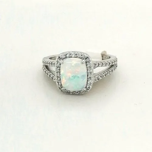 Rectangle Opal Stone Set Split Shoulders Ring