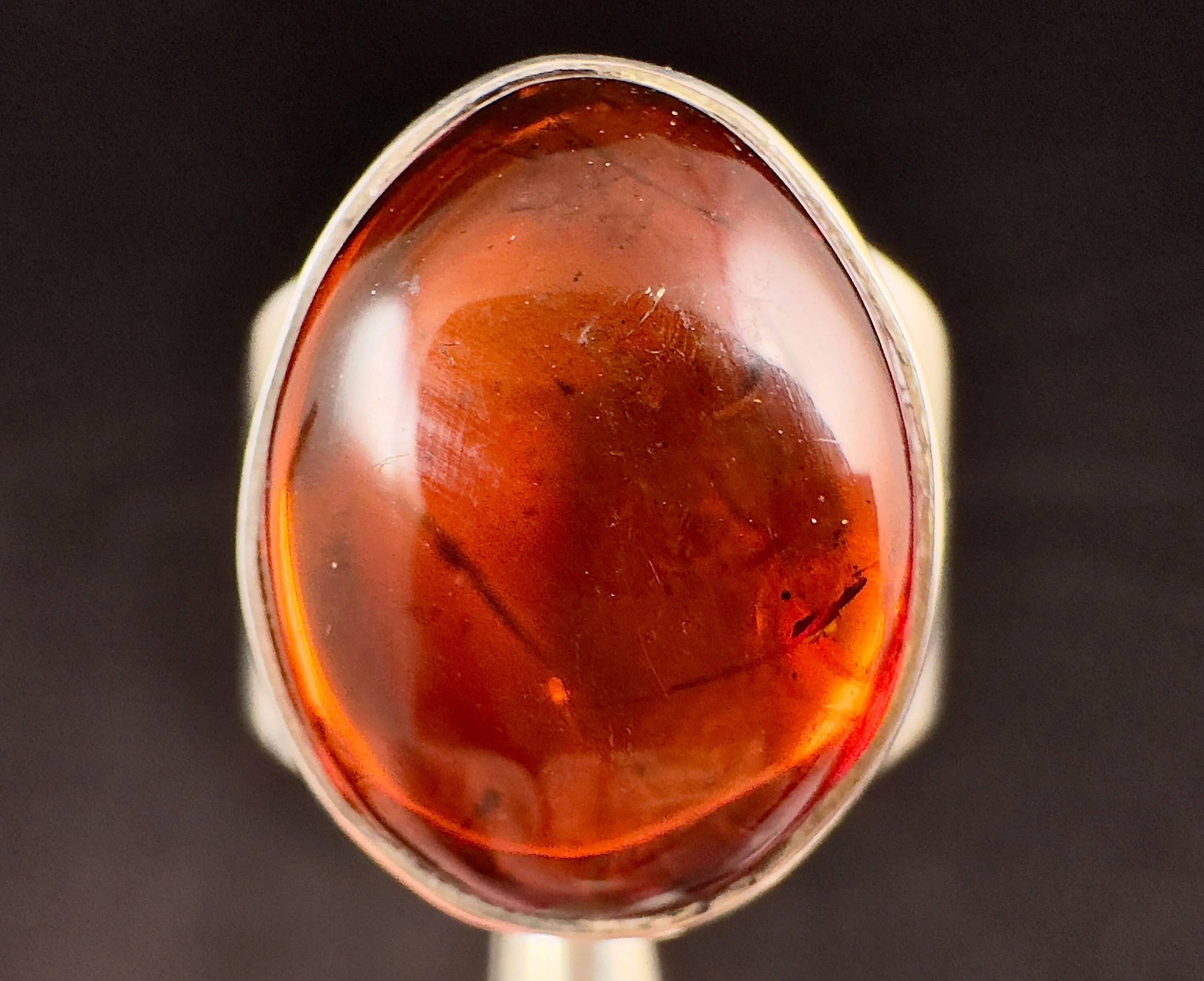 Red AMBER Ring - SIZE 9.5 - Genuine Sterling Silver Ring with a Polished AMBER Center Stone, 53786