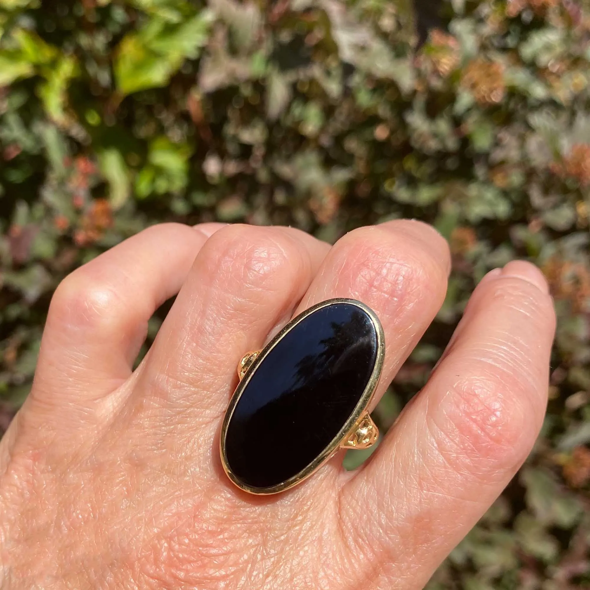 Retro Heavy 14K Gold Huge Black Onyx Statement Ring