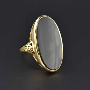 Retro Heavy 14K Gold Huge Black Onyx Statement Ring