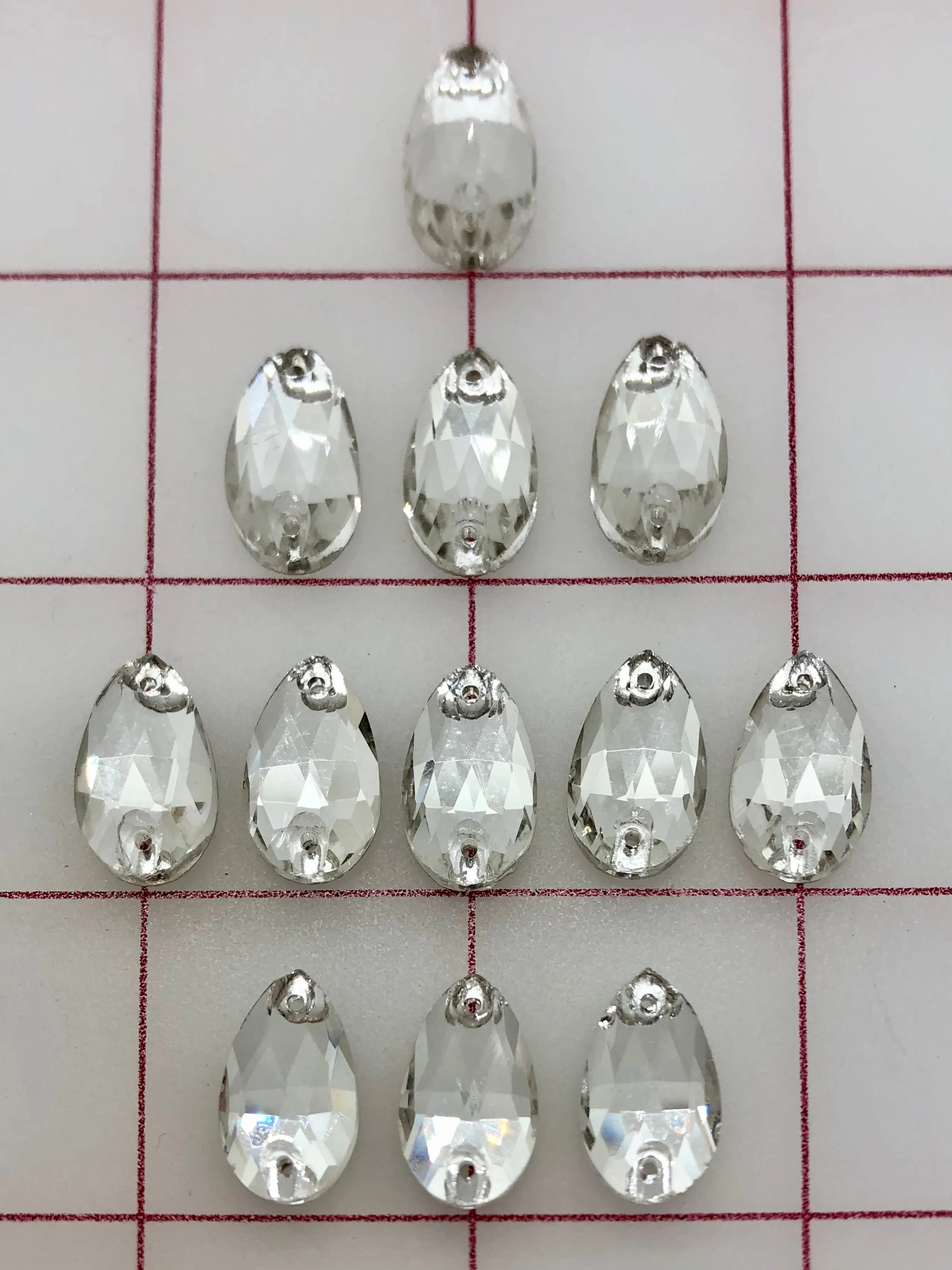 Rhinestones - 10x18mm Czech "Bright-Cut" Crystal Pear-Shape Sew-On