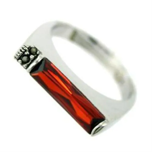 Rhodium 925 Sterling Silver Ring with AAA Grade CZ in Garnet for Women Style LOAS720