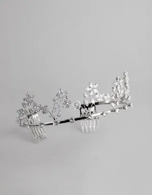 Rhodium Cubic Zirconia Draped Flower Tiara