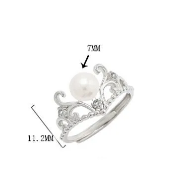 Ring Blank Pearl Setting 7mm 925 Solid Sterling Silver White Gold Bezel Flower Cup Adjustable For One Bead DIY Jewelry Finding Wholesale 1pc