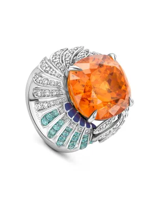 Rio Cushion Mandarin Garnet Platinum Ring