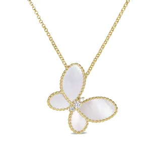 Roberto Coin 18K Yellow Gold Butterfly Jasmine Mother of Pearl and Diamond Necklace