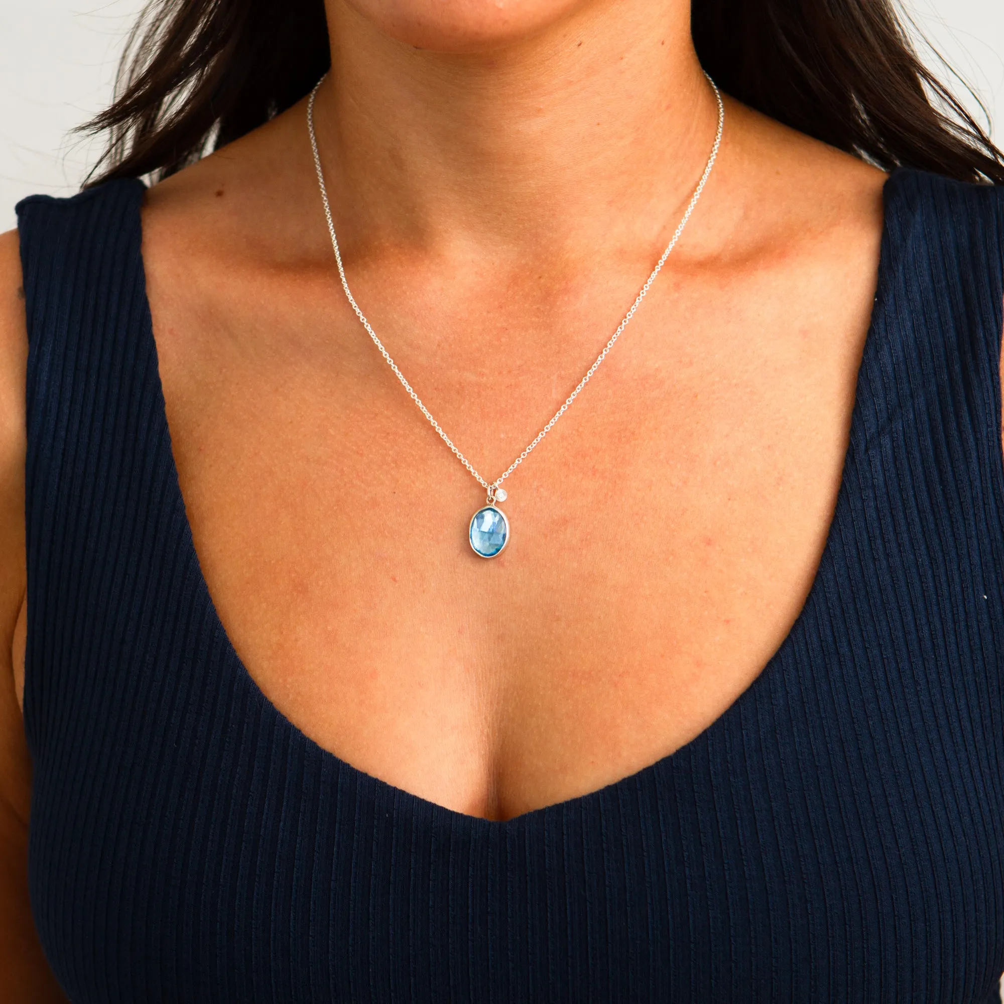 Rose Cut Swiss Blue Topaz Silver Theia Necklace #2