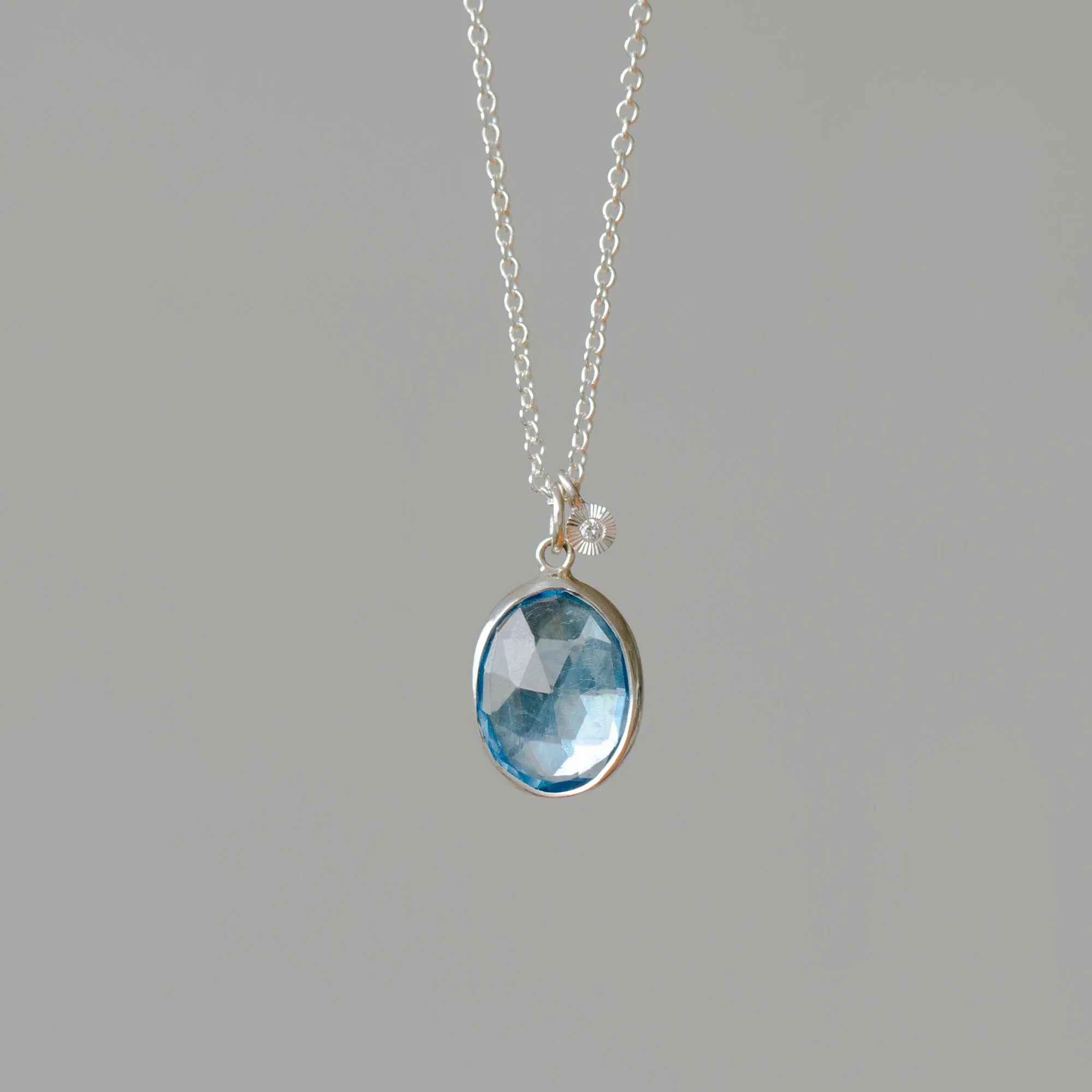 Rose Cut Swiss Blue Topaz Silver Theia Necklace #2