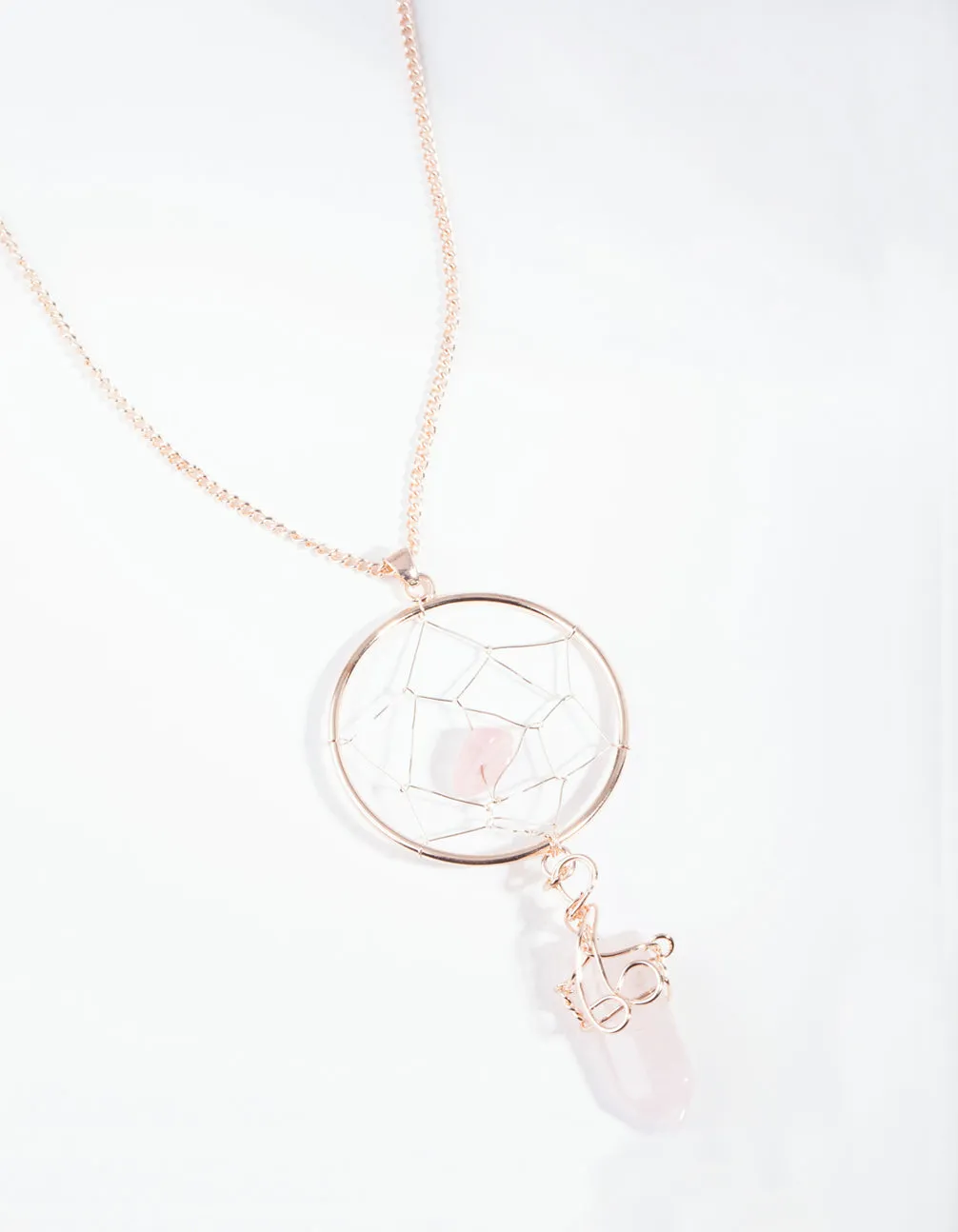 Rose Gold Rose Quartz Dreamcatcher Necklace