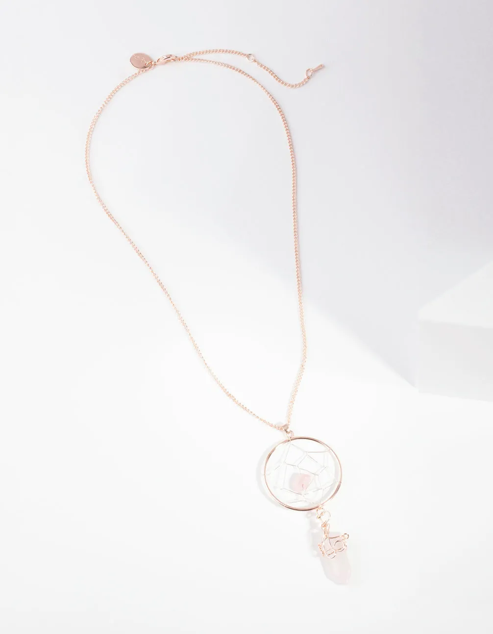 Rose Gold Rose Quartz Dreamcatcher Necklace