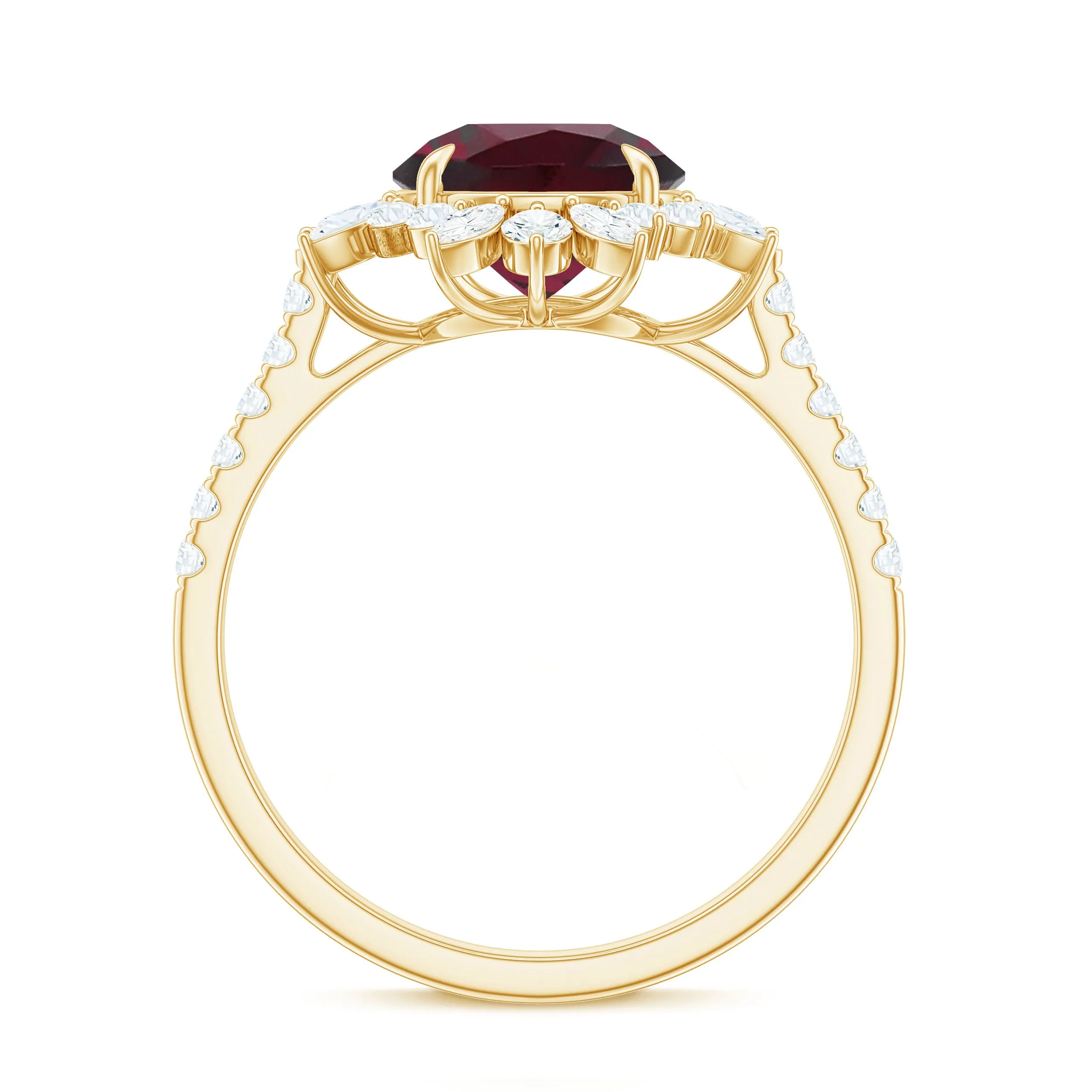 Round Rhodolite Statement Ring with Moissanite Floral Halo