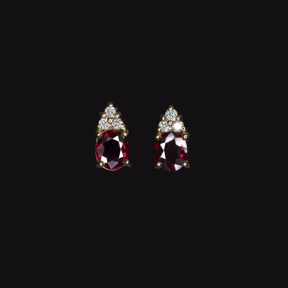 RUBY DIAMOND STUD EARRINGS 18k YELLOW GOLD 1.20ct OVAL SHAPE NATURAL RICH RED