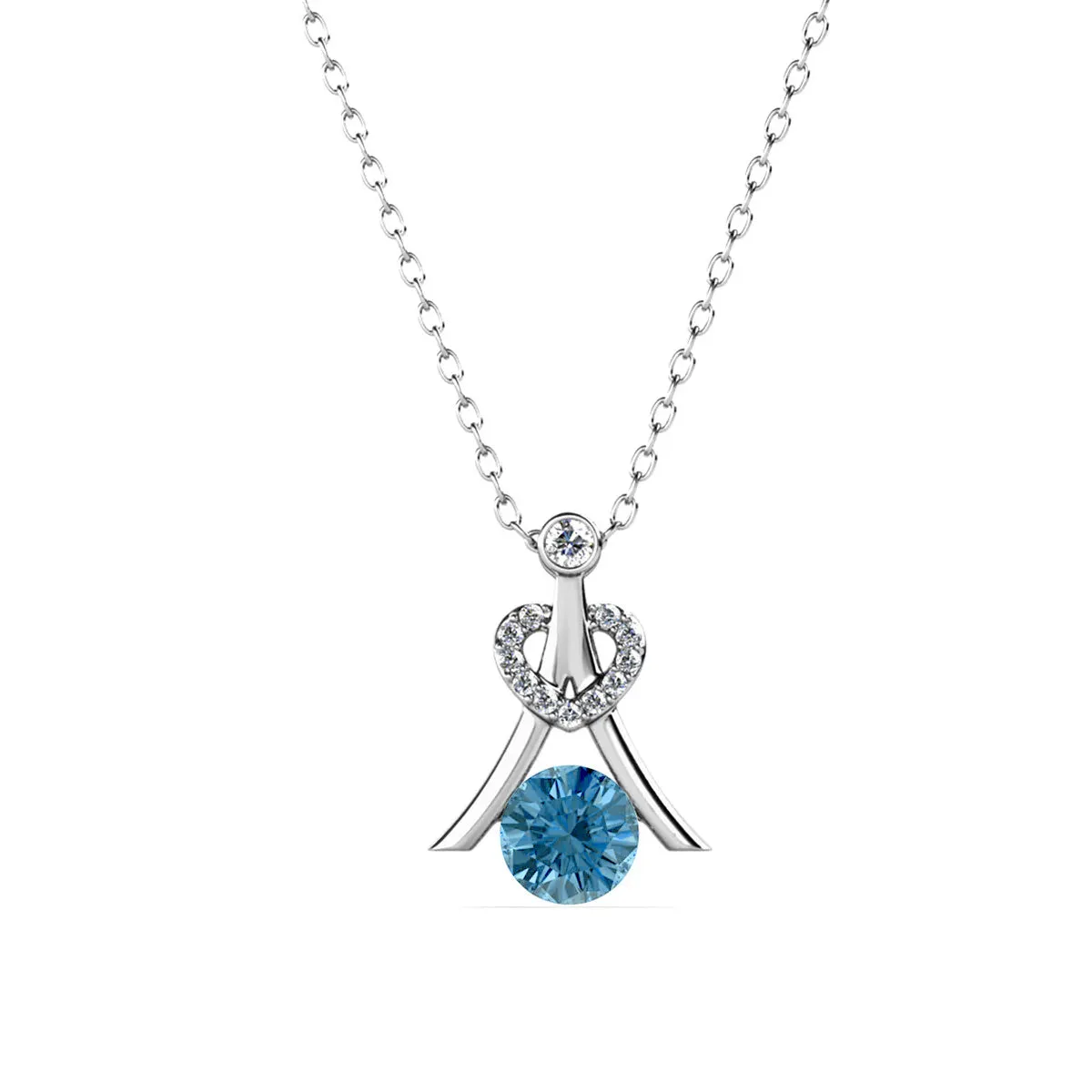 Serenity December Birthstone Blue Topaz Necklace, 18k White Gold Plated Silver Necklace with Round Cut Crystals