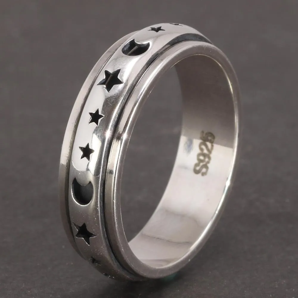 Silver Star Moon Ring