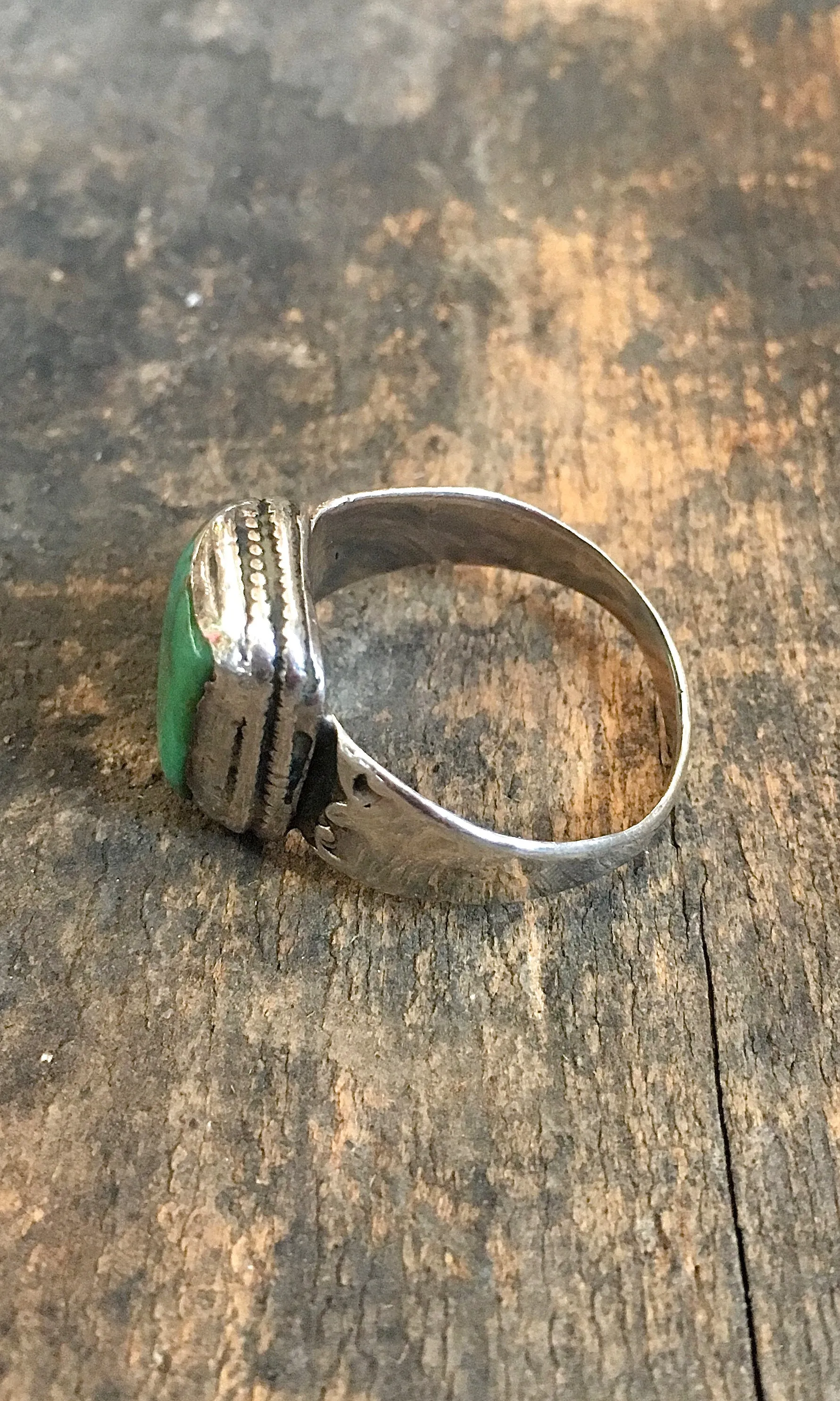 SIMPLE PLEASURES Vintage Silver and Green Turquoise Navajo Ring, Sz 12