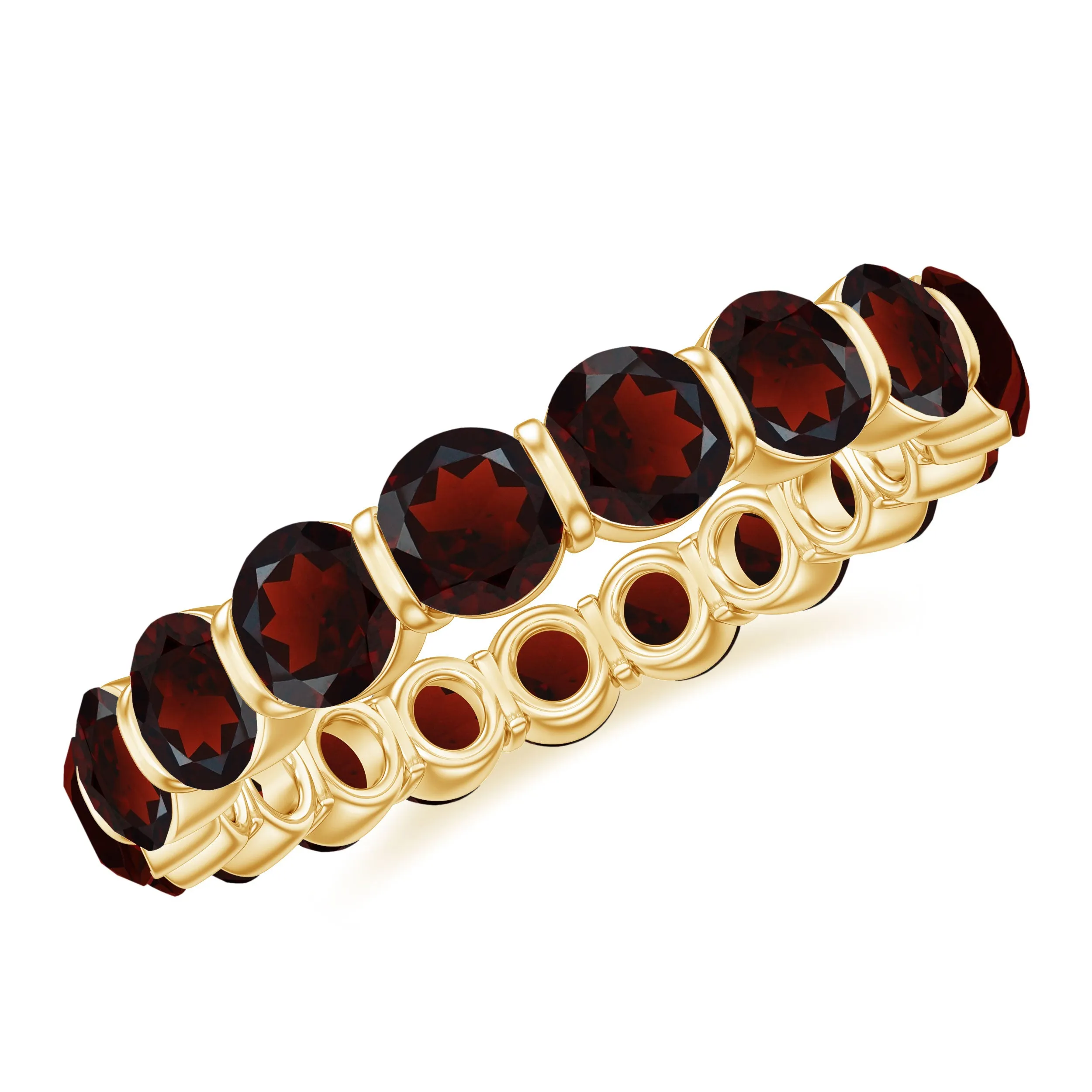 Simple Round Shape Garnet Full Eternity Ring in Bar Setting