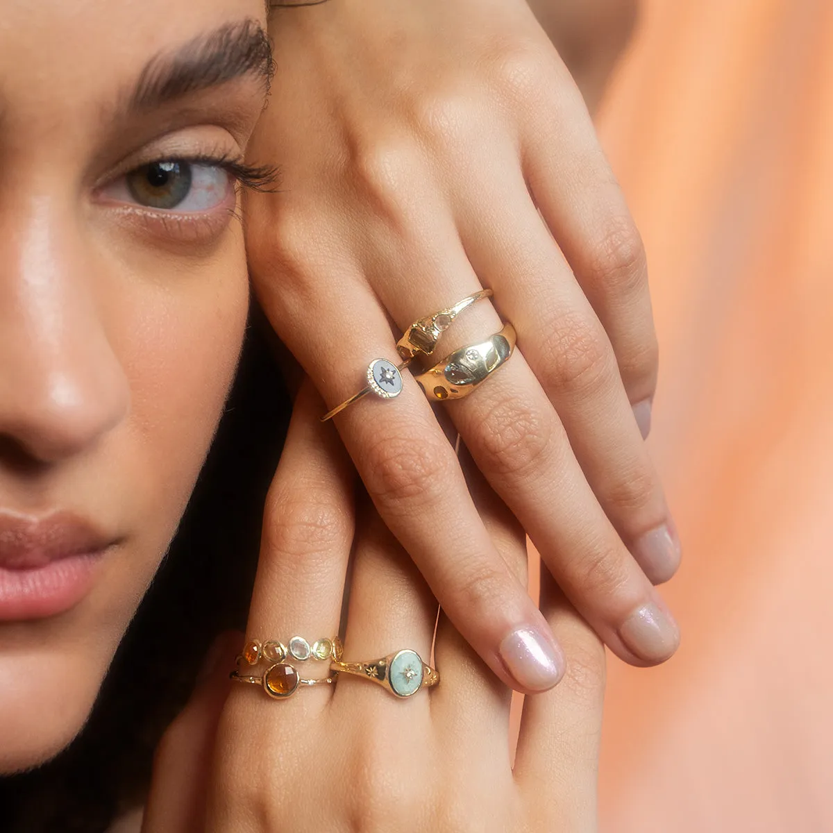 Solid Gold Orange Garnet and Diamond Dusk Ring