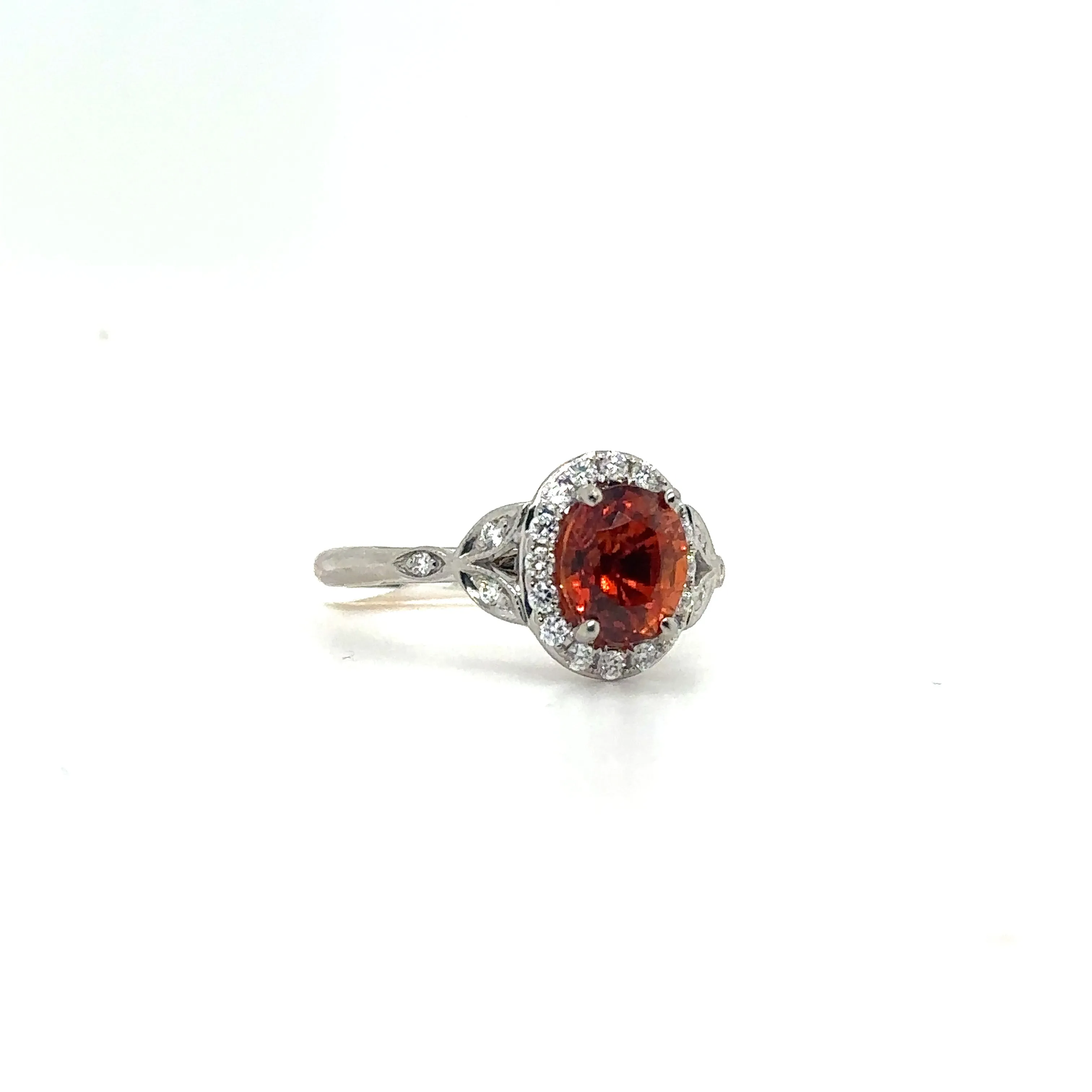 Spessartine Garnet & Diamond Halo White Gold Ring