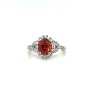 Spessartine Garnet & Diamond Halo White Gold Ring