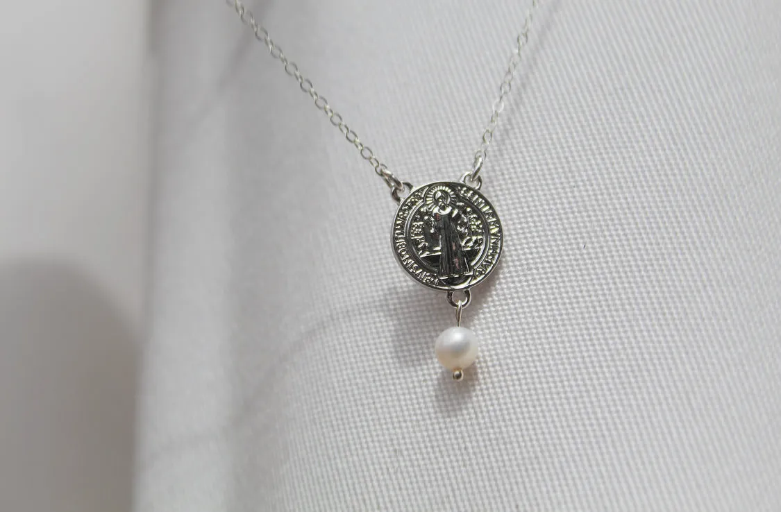 St. Benedict White Pearl Necklace