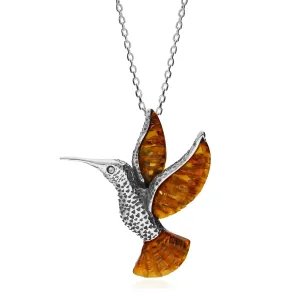 Sterling Silver Amber Hummingbird Pendant