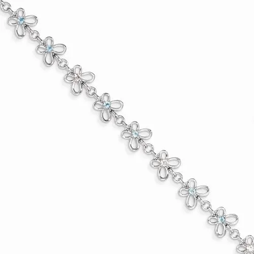 Sterling Silver Blue Topaz & Diamond Bracelet