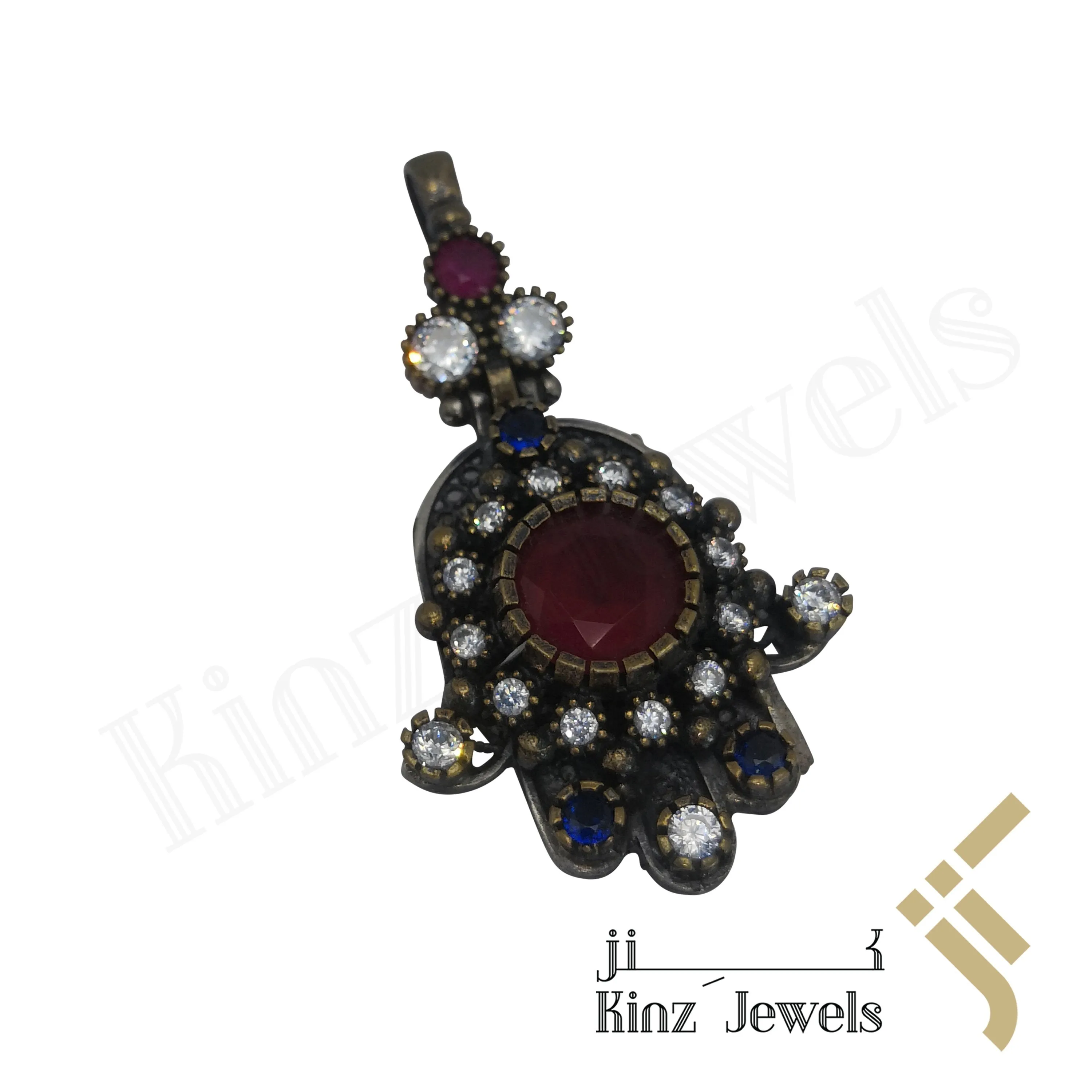 Sterling Silver Hurrem Sultan Hamsa Gemstones Pendant