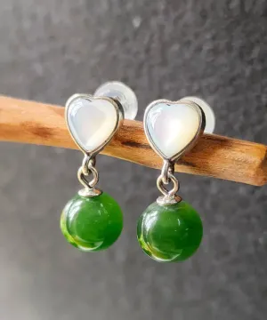 Sterling Silver Inlaid Love Shell JadeDrop Earrings