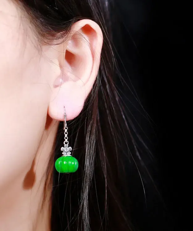 Sterling Silver Jade Pumpkin Drop Earrings