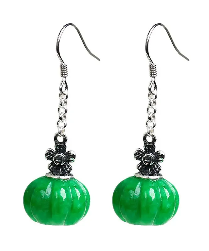 Sterling Silver Jade Pumpkin Drop Earrings