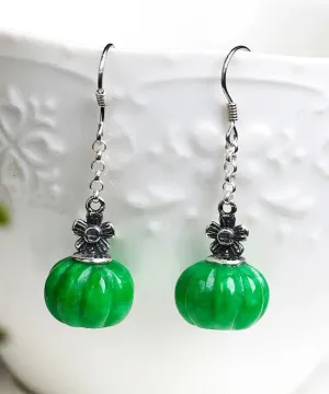 Sterling Silver Jade Pumpkin Drop Earrings