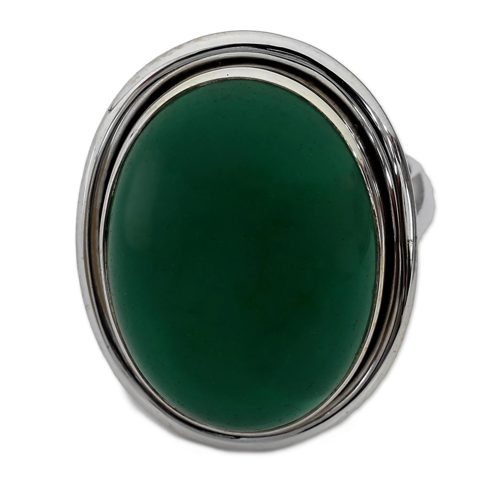 Sterling Silver Single Stone and Green Onyx Cocktail Ring - Universe | NOVICA